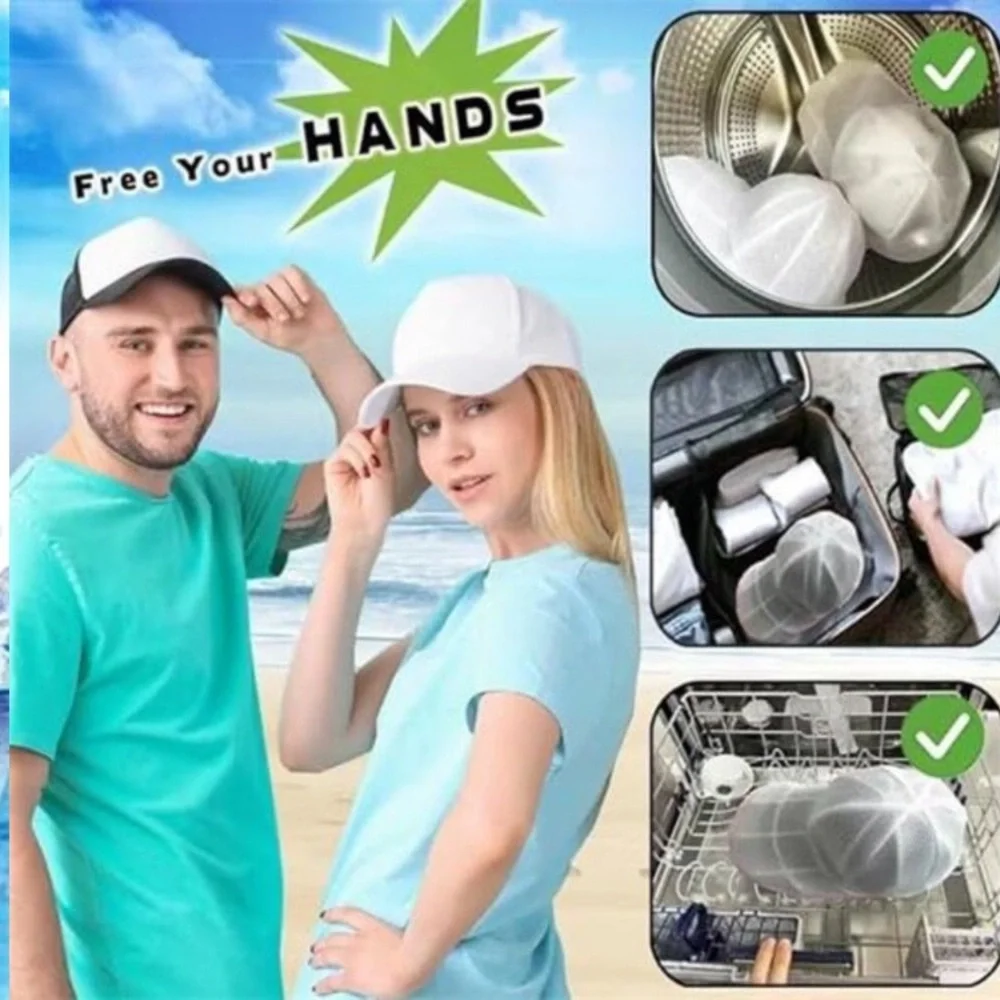2 Pack Cap Washer with Mesh Bags Hat Cleaner Cleaning Protector Cage, White